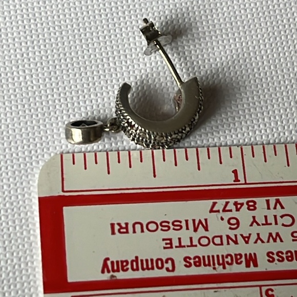 Judith Jack Sterling Silver Crystal Marcasite Huggie Style Hoop Earrings - Picture 9 of 11